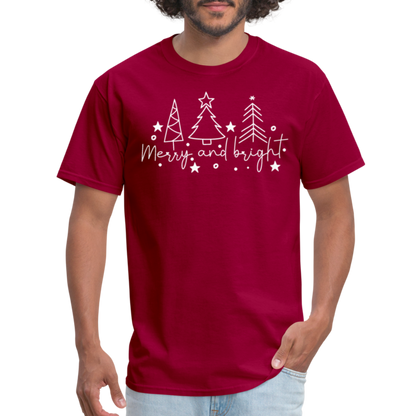 Merry and Bright (Christmas) T-Shirt - dark red