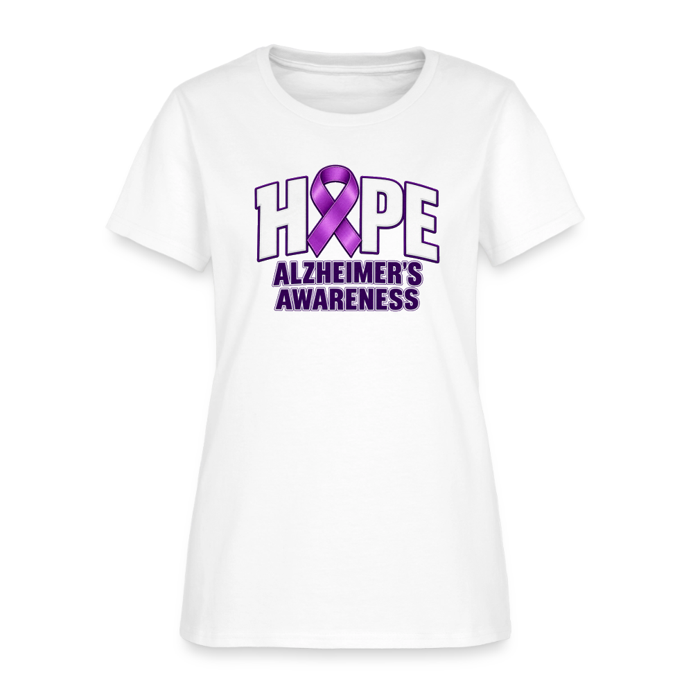 Women’s Hope Alzheimer’s Awareness T-Shirt – Purple Ribbon Tee Color: White