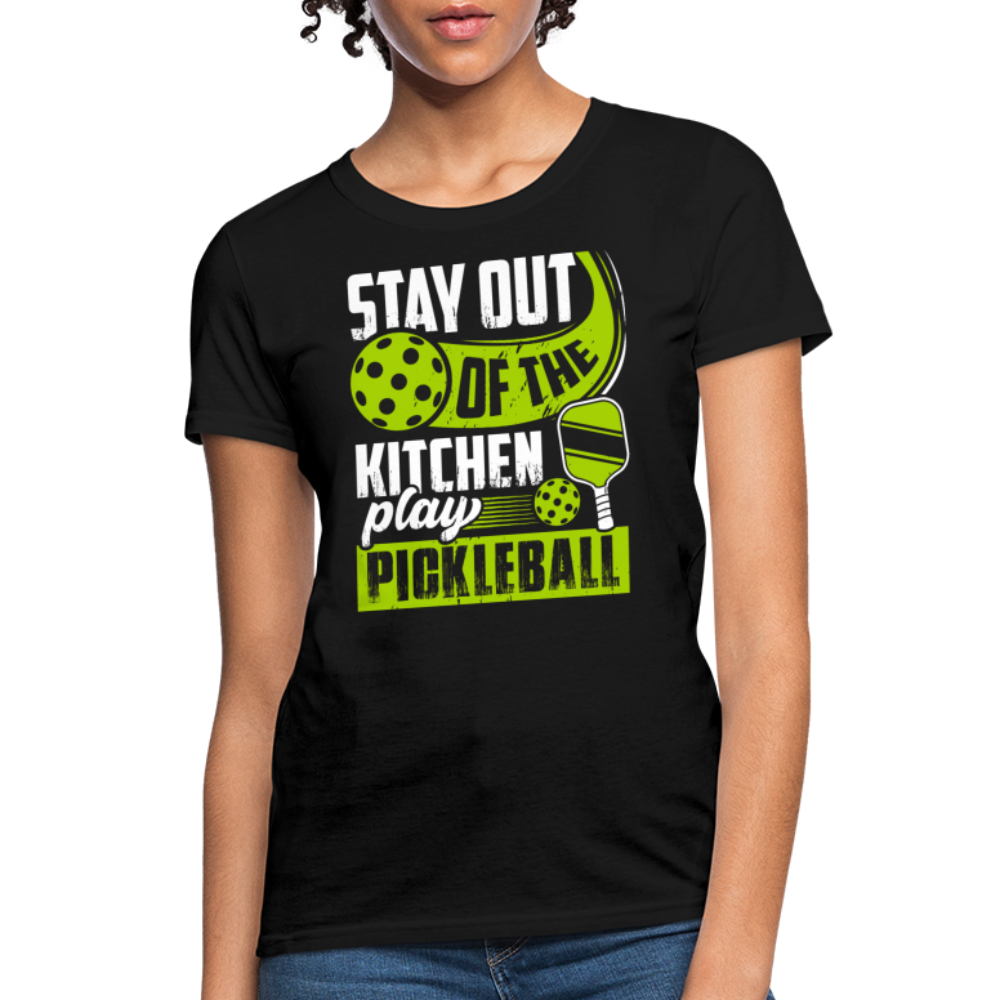 Stay Out Of The Kitchen Play Pickleball Women's Contoured T-Shirt - black