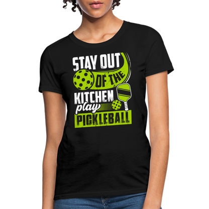 Stay Out Of The Kitchen Play Pickleball Women's Contoured T-Shirt - black