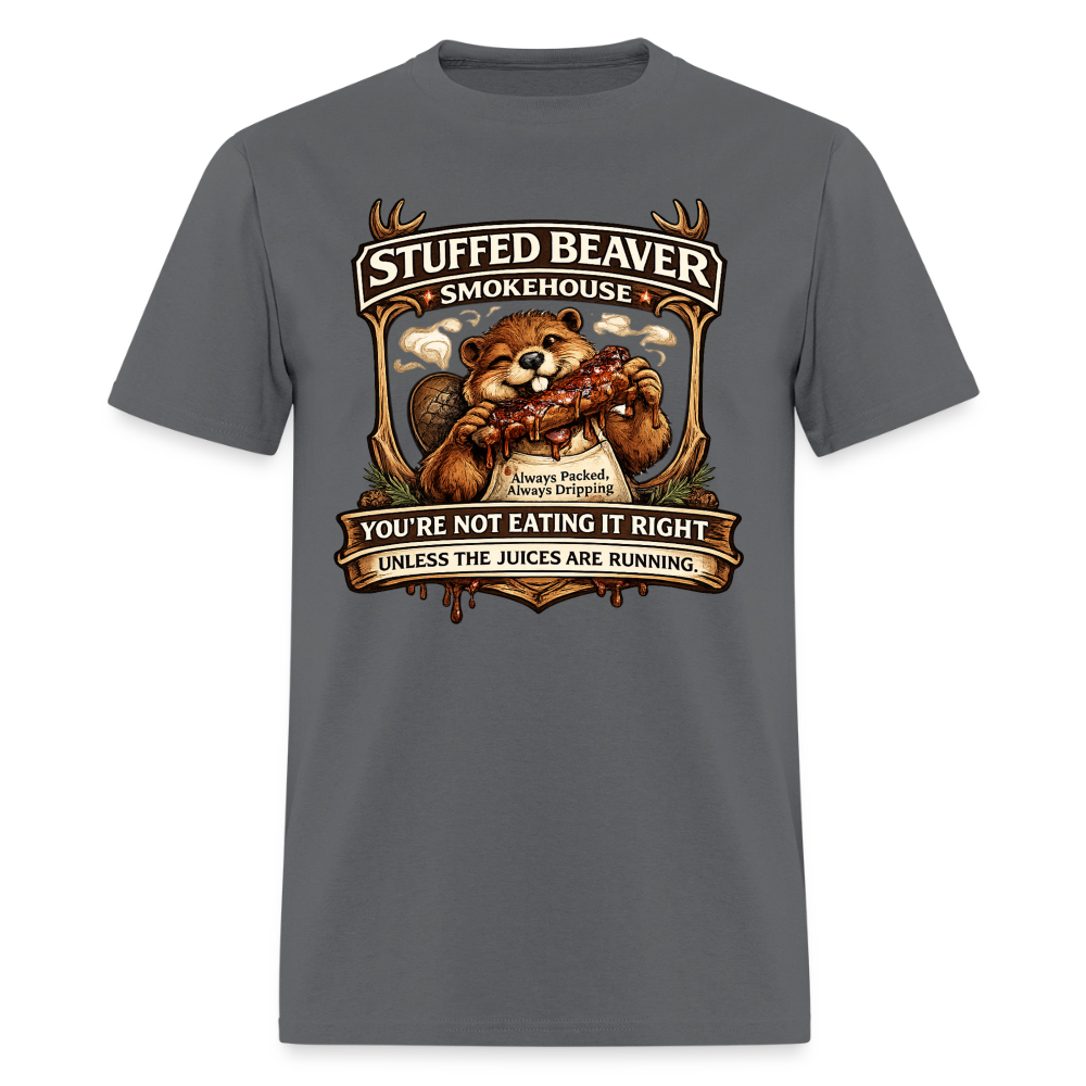 Stuffed Beaver Smokehouse Funny T-Shirt Color: Charcoal
