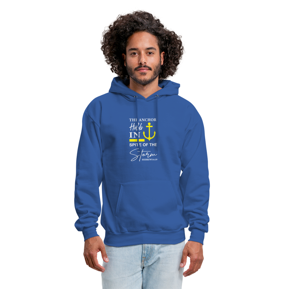 The Anchor Holds in Spit of the Storm Hoodie (Hebrews 6:19) - royal blue