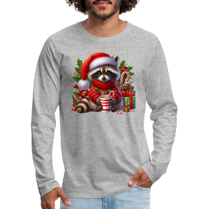 Christmas Cute Feral Raccoon Men's Premium Long Sleeve T-Shirt - heather gray