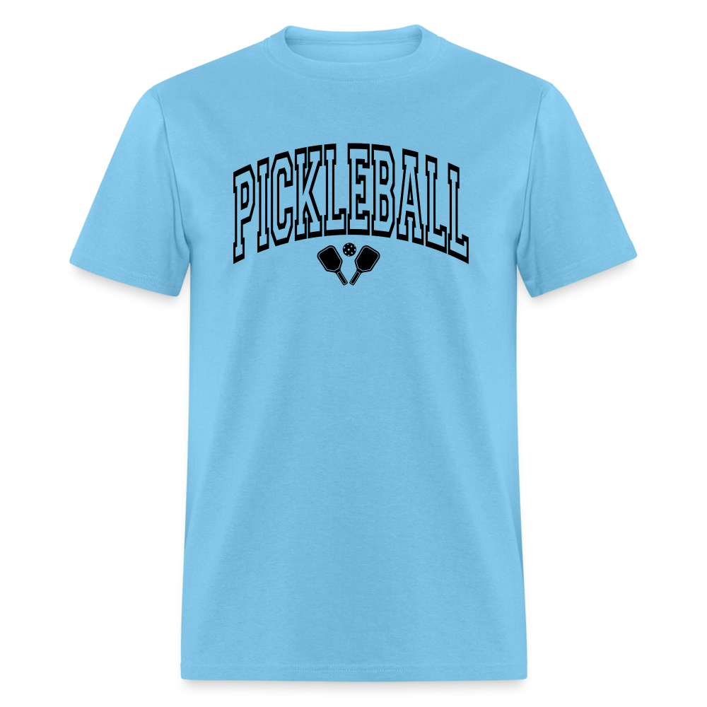 Pickleball T-Shirt (Black Arch Letters) - aquatic blue