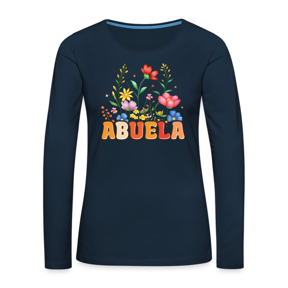 Abuela Premium Long Sleeve T-Shirt with Floral Design - deep navy