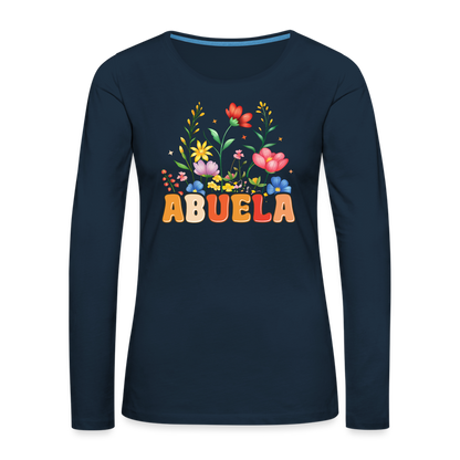 Abuela Premium Long Sleeve T-Shirt with Floral Design - deep navy