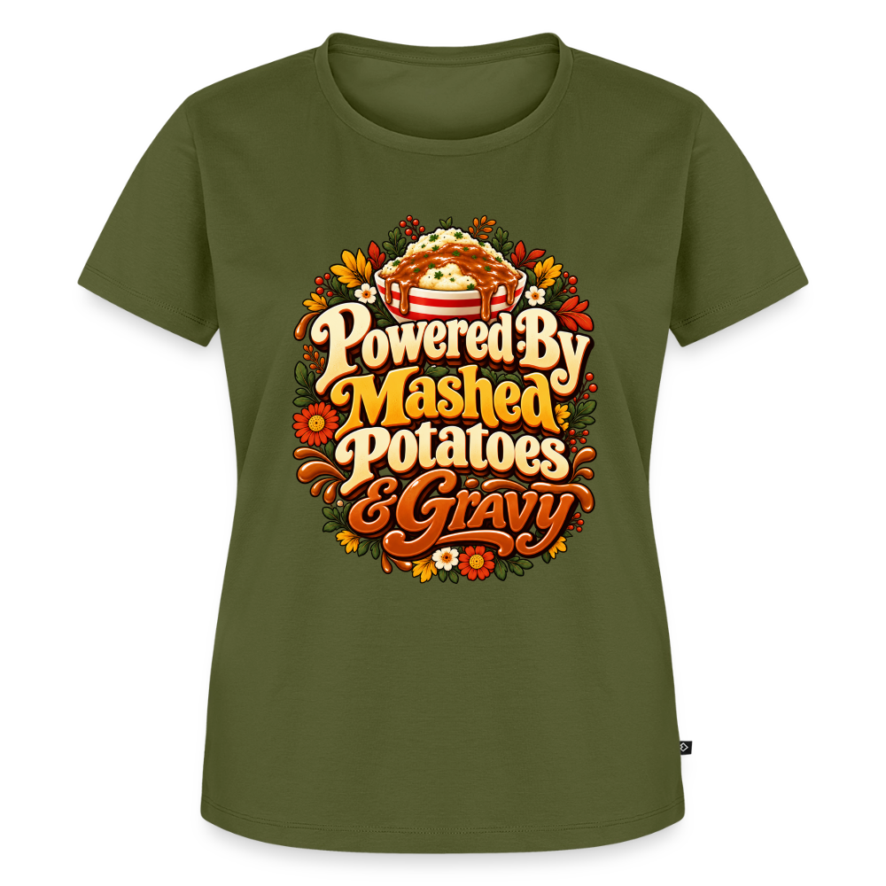 Powered by Mashed Potatoes & Gravy – Fall Floral Women’s Premium T-Shirt - khaki green 