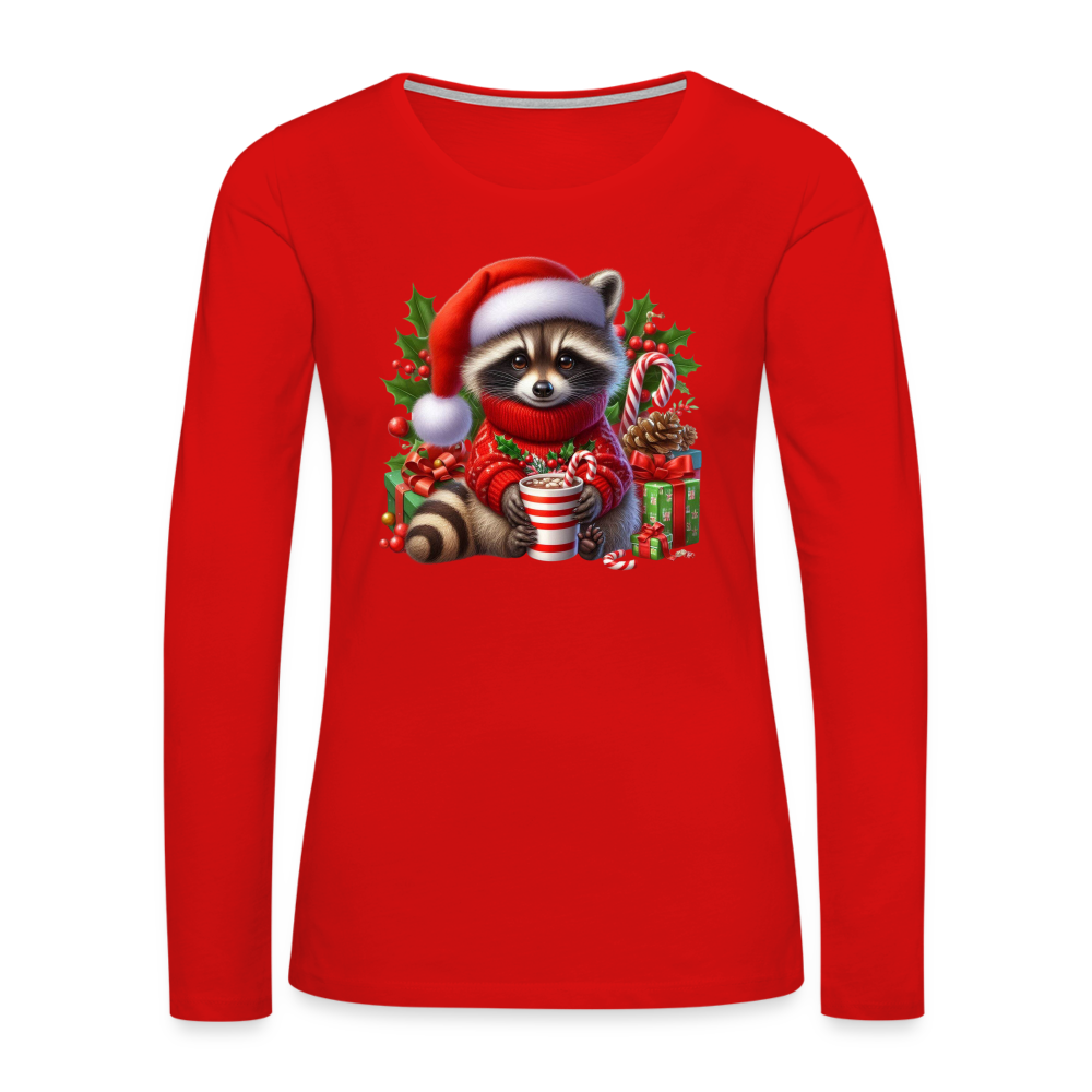 Christmas Cute Feral Raccoon Women's Premium Long Sleeve T-Shirt - red