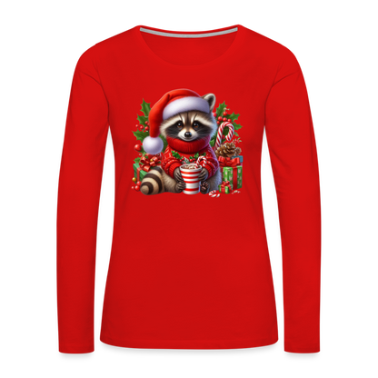 Christmas Cute Feral Raccoon Women's Premium Long Sleeve T-Shirt - red