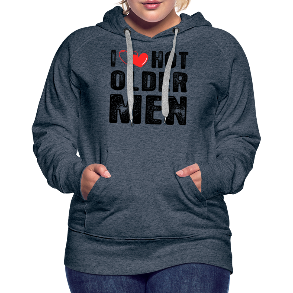 I Heart Hot Older Men (I Love Hot Older) Men Women’s Premium Hoodie - heather denim