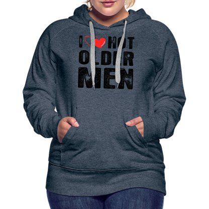 I Heart Hot Older Men (I Love Hot Older) Men Women’s Premium Hoodie - heather denim