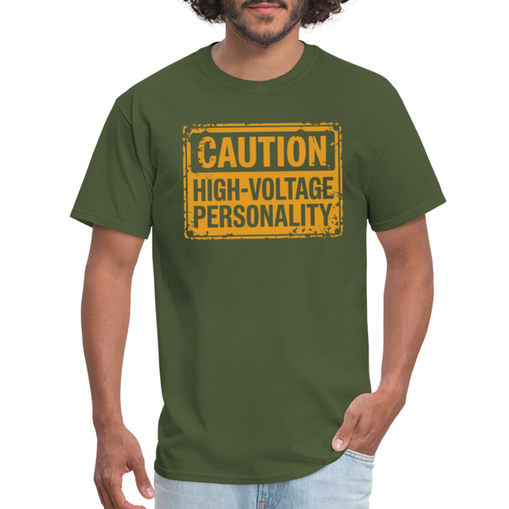 Caution High Voltage Personality T-Shirt - military green