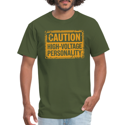 Caution High Voltage Personality T-Shirt - military green