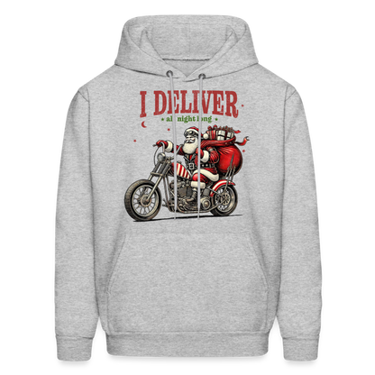 Biker Santa - I Deliver All Night Long (Naughty Christmas) Hoodie - heather gray