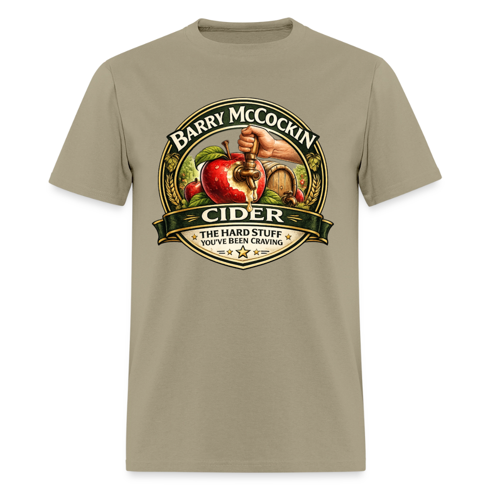 Barry McCockin Cider Funny Graphic T-Shirt Color: Khaki