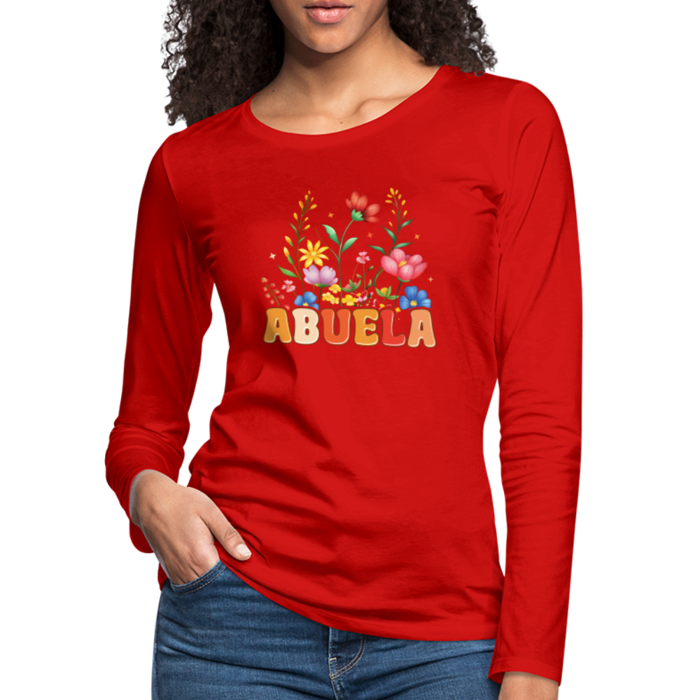 Abuela Premium Long Sleeve T-Shirt with Floral Design - red