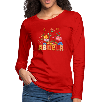 Abuela Premium Long Sleeve T-Shirt with Floral Design - red