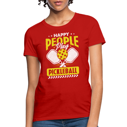 Happy People Play Pickleball Women's Contoured T-Shirt - red