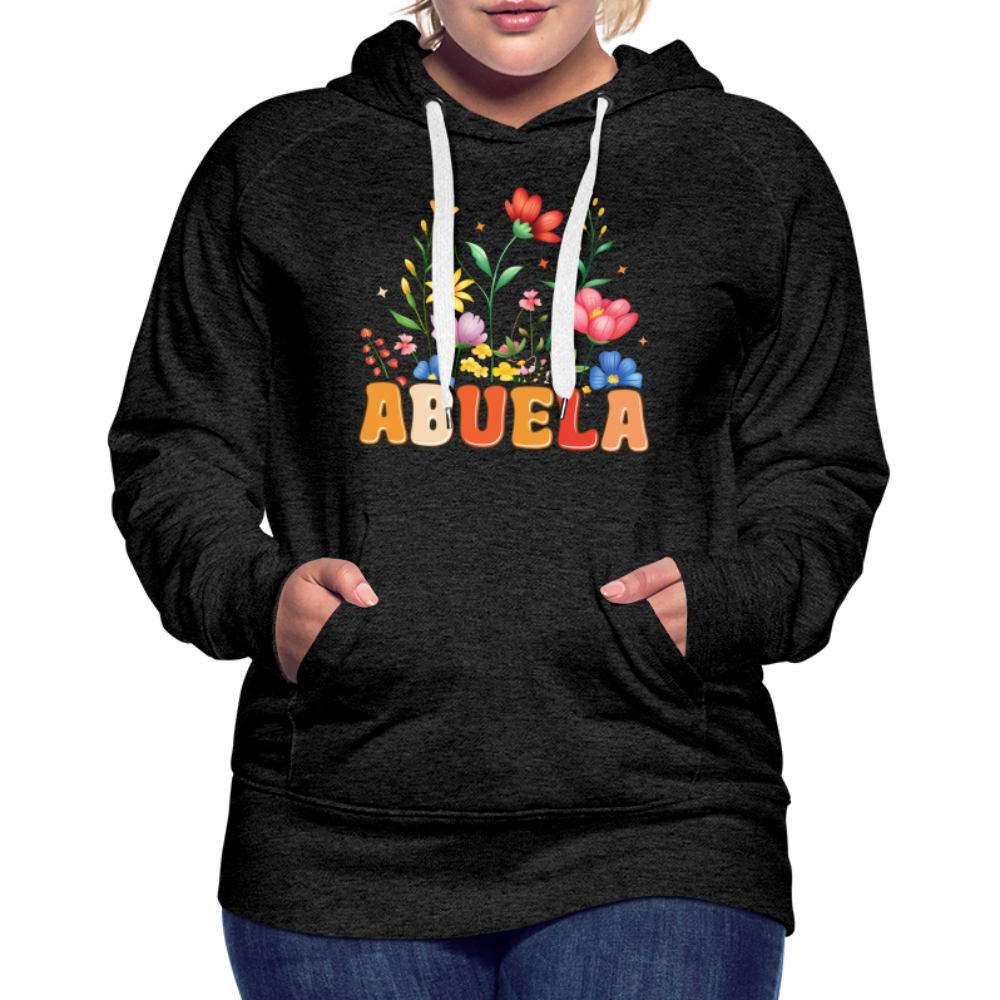 Abuela Women’s Premium Hoodie with Floral Design - charcoal grey