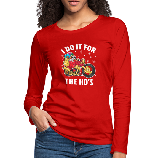 Christmas Biker Santa Women's Premium Long Sleeve T-Shirt - red