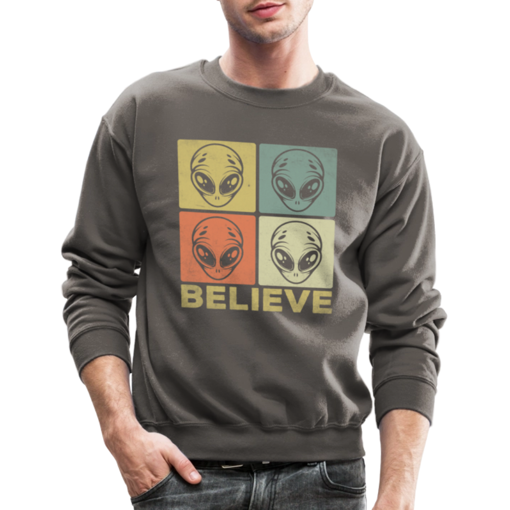 Believe Alien Sweatshirt – Fun UFO Style with Alien Faces - asphalt gray