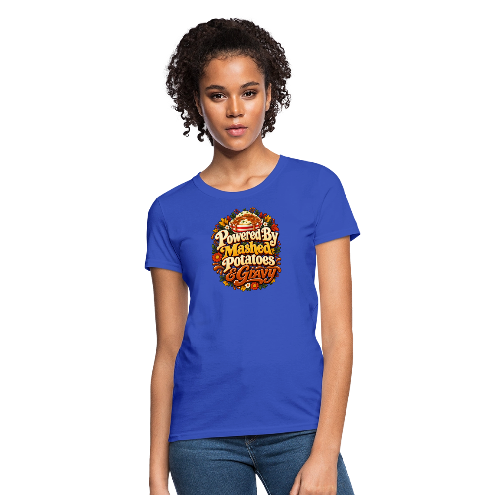 Powered by Mashed Potatoes & Gravy – Fall Floral Women’s T-Shirt - royal blue