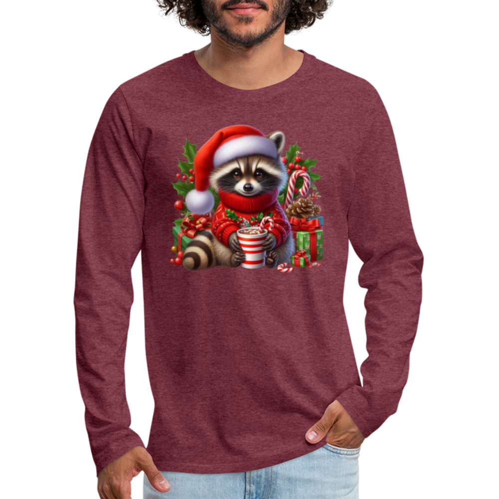 Christmas Cute Feral Raccoon Men's Premium Long Sleeve T-Shirt - heather burgundy