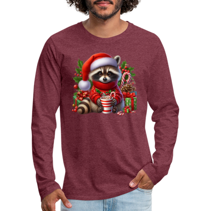 Christmas Cute Feral Raccoon Men's Premium Long Sleeve T-Shirt - heather burgundy