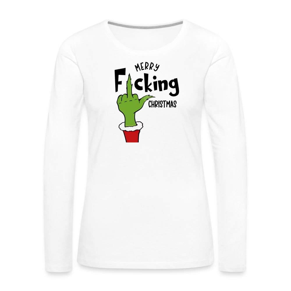 Merry F*cking Christmas Grumpy Middle Finger Women's Premium Long Sleeve T-Shirt - white