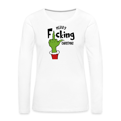 Merry F*cking Christmas Grumpy Middle Finger Women's Premium Long Sleeve T-Shirt - white