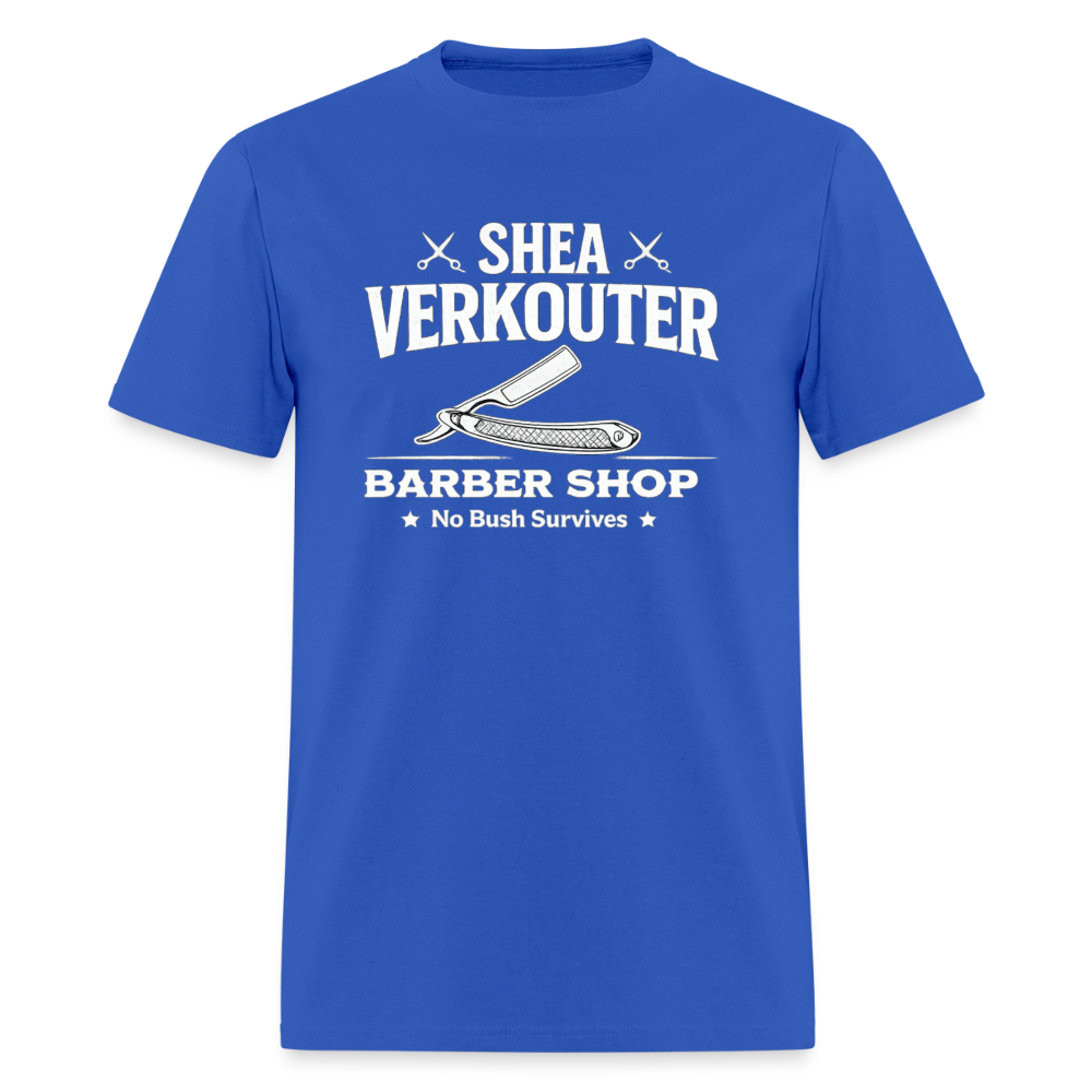 Shea Verkouter Barber Shop Funny Adult Humor T-Shirt Color: Royal Blue