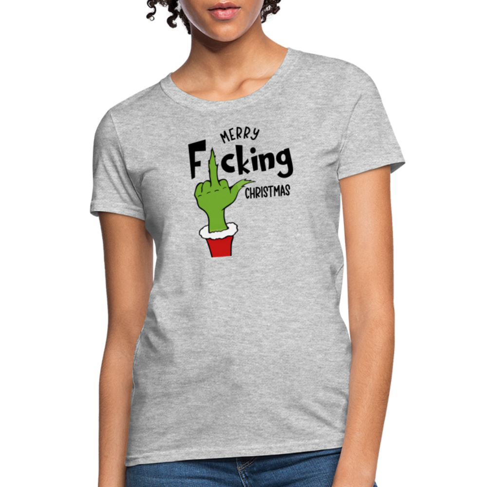 Merry F*cking Christmas grumpy Middle Finger Women's T-Shirt - heather gray