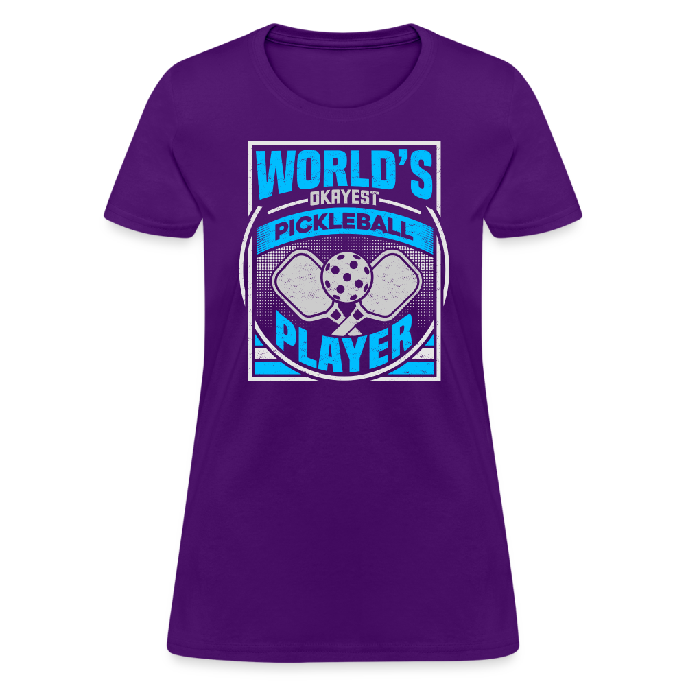 World's Okayest Pickleball Player Women's Contoured T-Shirt - purple