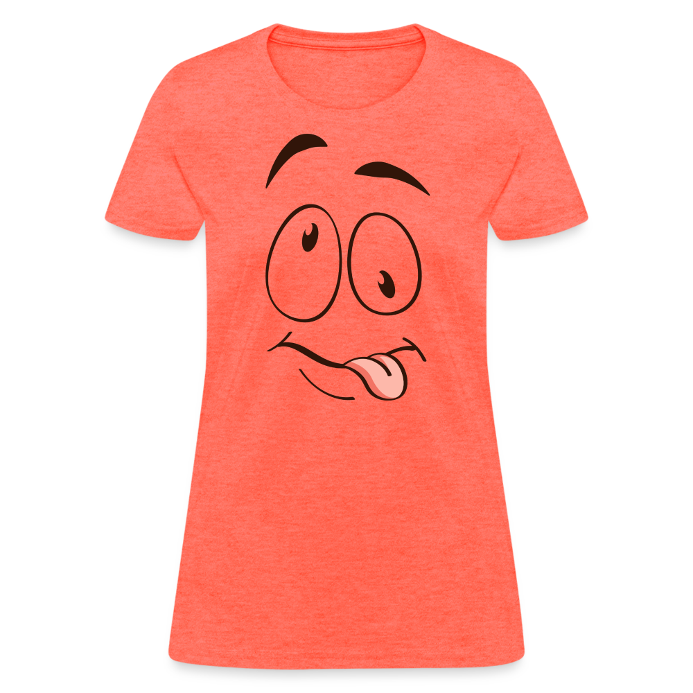 Silly Face Emotion with Tongue Women's Contoured T-Shirt - heather coral