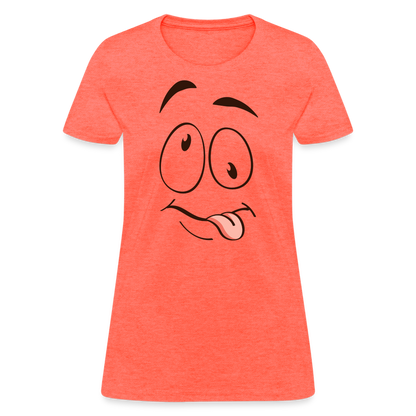 Silly Face Emotion with Tongue Women's Contoured T-Shirt - heather coral