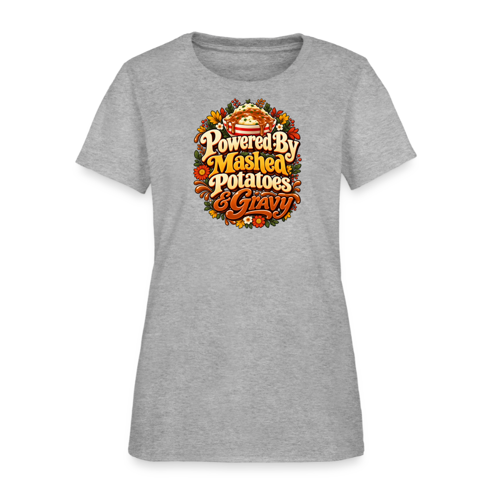 Powered by Mashed Potatoes & Gravy – Fall Floral Women’s T-Shirt - heather gray