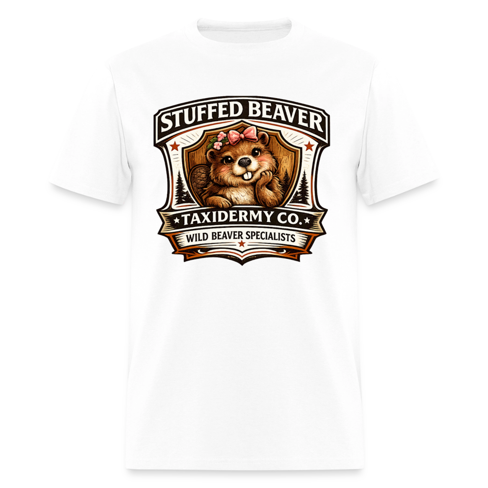 Stuffed Beaver Taxidermy Funny Adult T-Shirt Color: White