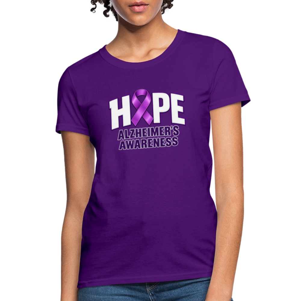 Women’s Hope Alzheimer’s Awareness T-Shirt – Purple Ribbon Tee Color: Purple