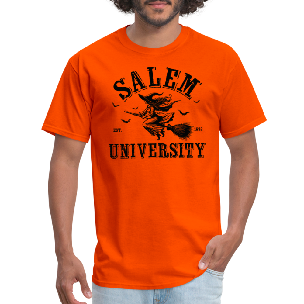 Salem University T-Shirt (Halloween Witch Riding Broom) - orange