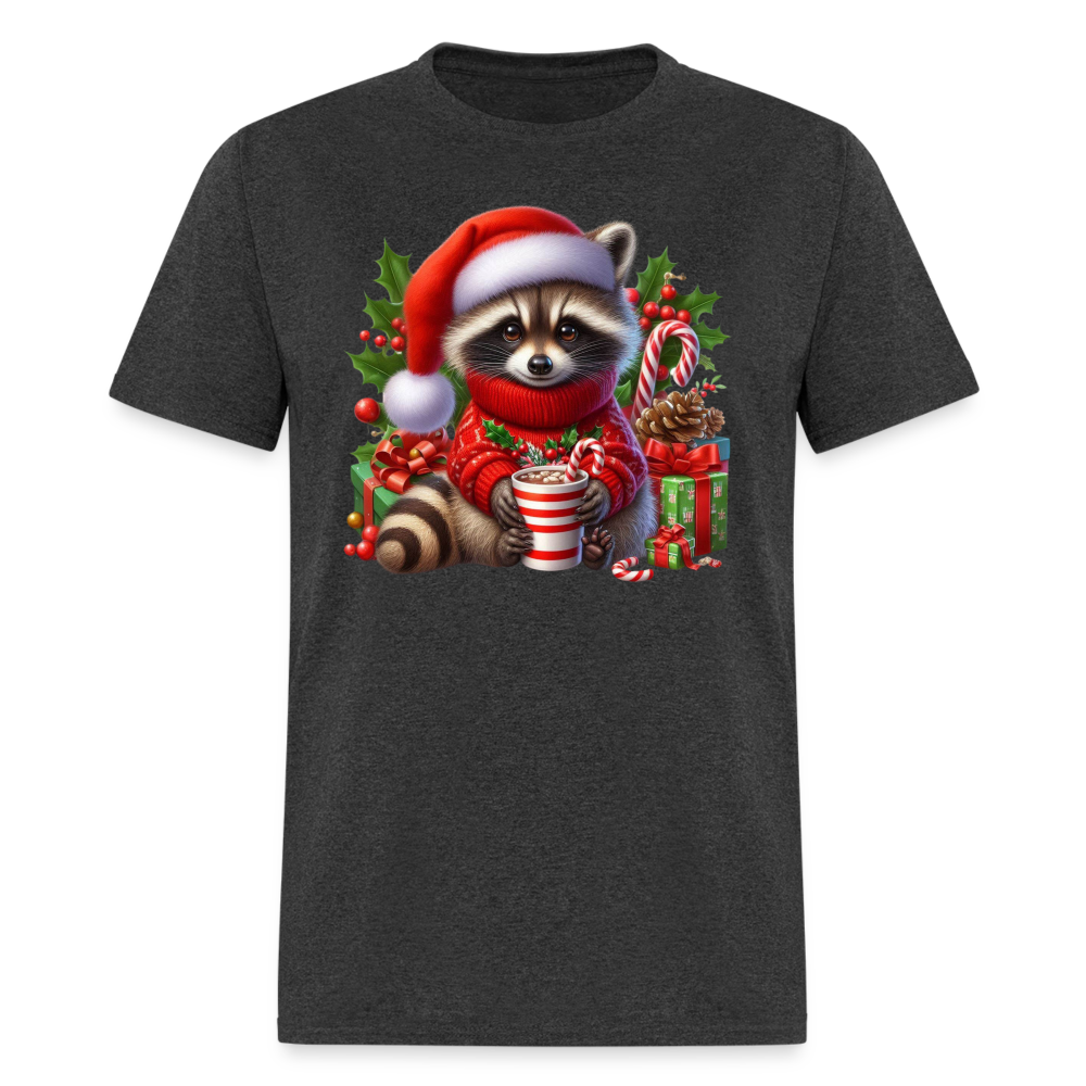 Christmas Cute Feral Raccoon T-Shirt - heather black