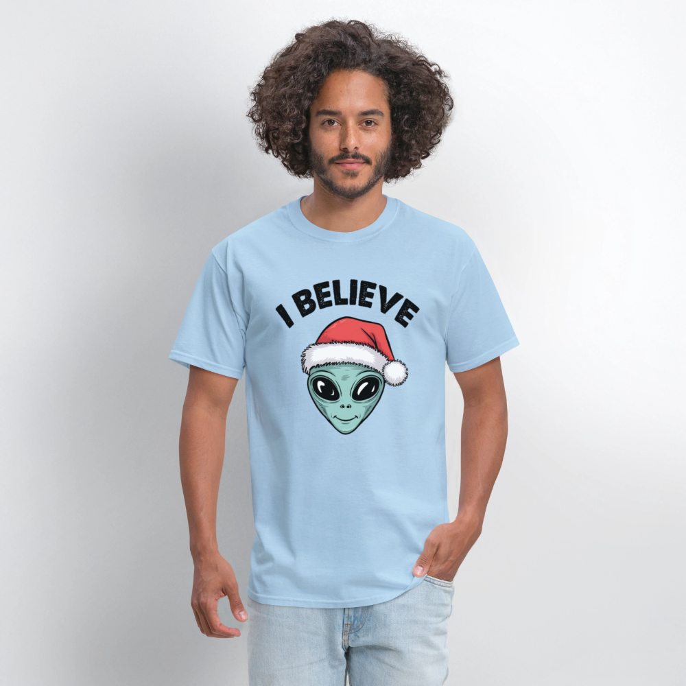 I Believe in Santa T-Shirt – Funny Alien Christmas Tee Color: bright green