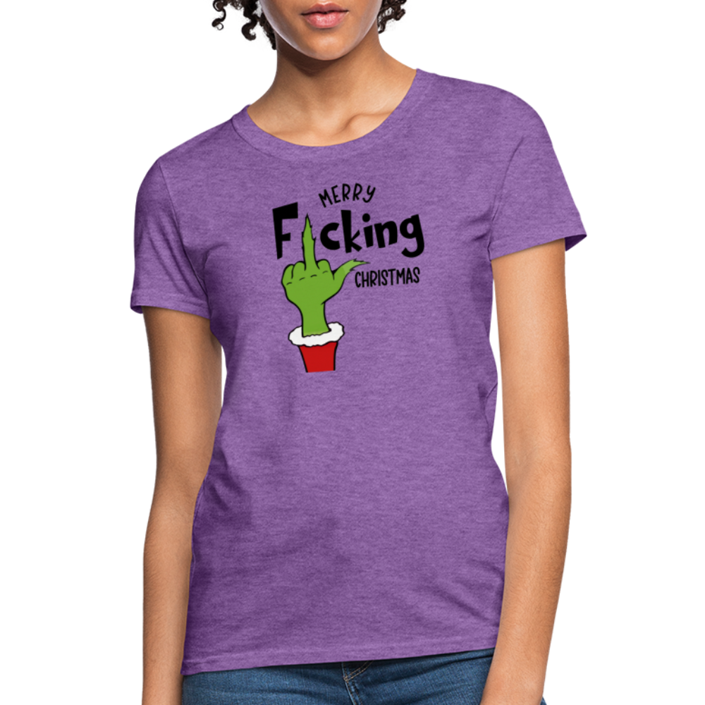 Merry F*cking Christmas grumpy Middle Finger Women's T-Shirt - purple heather