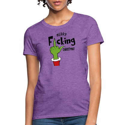 Merry F*cking Christmas grumpy Middle Finger Women's T-Shirt - purple heather