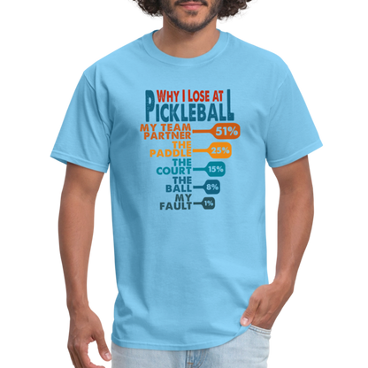 Why I Lose at Pickleball T-Shirt - aquatic blue