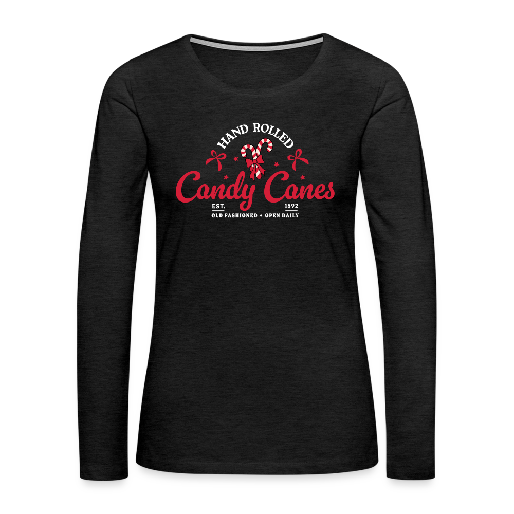 Hand Rolled Candy Canes Women's Premium Long Sleeve T-Shirt - charcoal grey