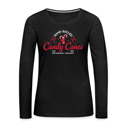 Hand Rolled Candy Canes Women's Premium Long Sleeve T-Shirt - charcoal grey