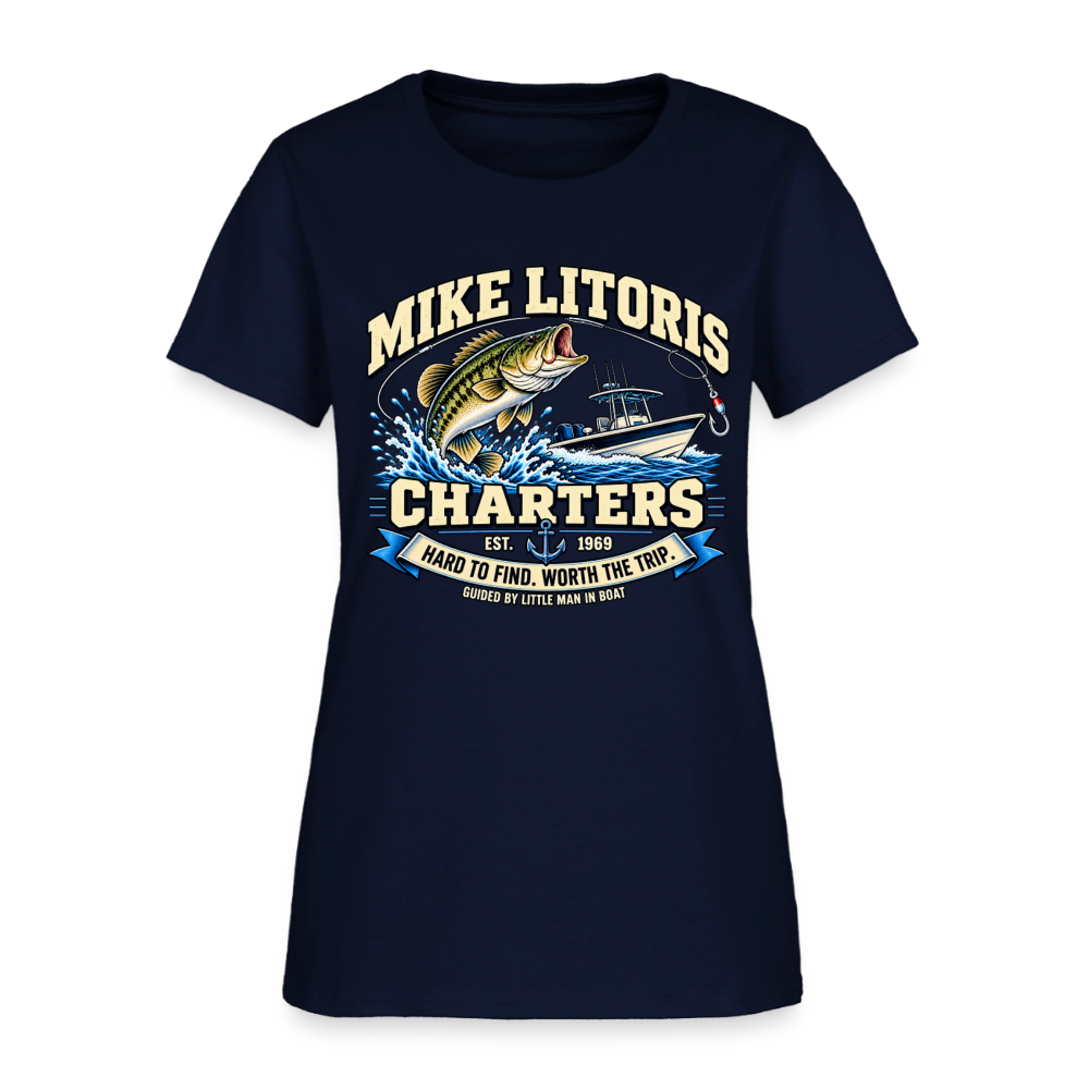 Mike Litoris Fishing Charters Women’s T-Shirt Color: Navy
