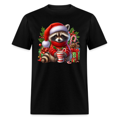 Christmas Cute Feral Raccoon T-Shirt - black