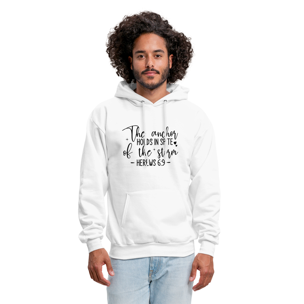 The Anchor Holds in Spit of the Storm Hoodie (Hebrews 6:9) - white