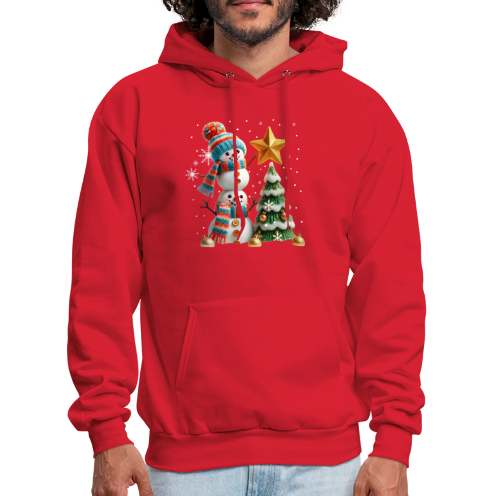 Cute Christmas Funny Snowman Decorating Tree Hoodie - red